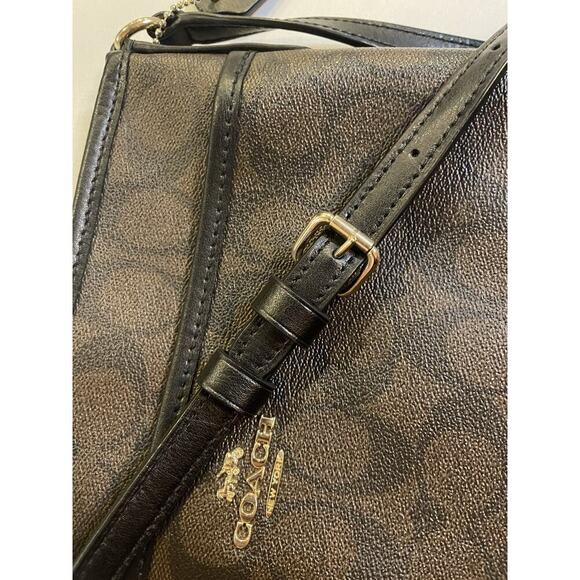 Coach Signature Crossbody Purse Zip File Brown Black Designer Bag Medium - Picture 8 of 10